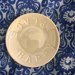 Cream 'Be Happy' Ceramic Trinket Dish